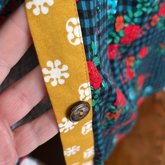 MATILDA JANE Blue/Red/Gold Fa La La Gingham Floral T-shirt Dress, Size XXL, GUC. - Picture 5 of 11